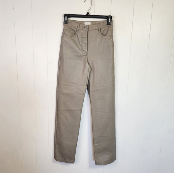 Wilfred Aritzia Faux Vegan Leather Melina Pants High Rise Straight Leg Tan Xs - Picture 1 of 12